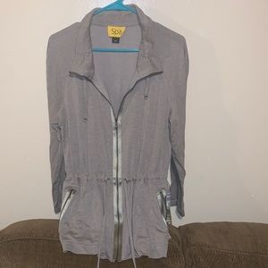 St John Spa Jersey Knit Taupe Zip Front Jacket Size Large